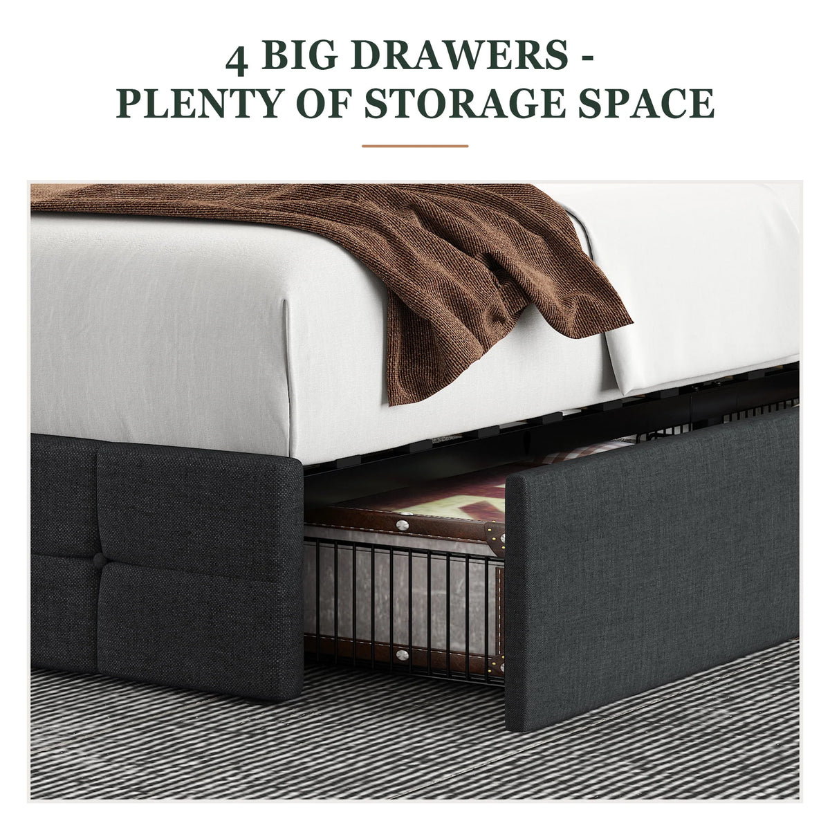 Queen Size Platform Bed Frame with Headboard and 4 Storage Drawers L286