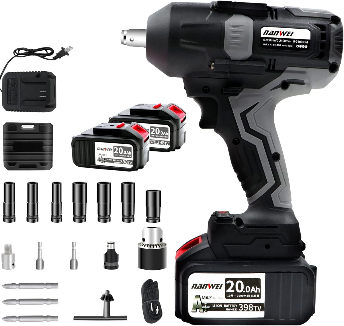 1/2-inch Brushless Impact Wrench with Detent Pin Anvil, 2 Battery 4.0A Li-ion, 600N N86776